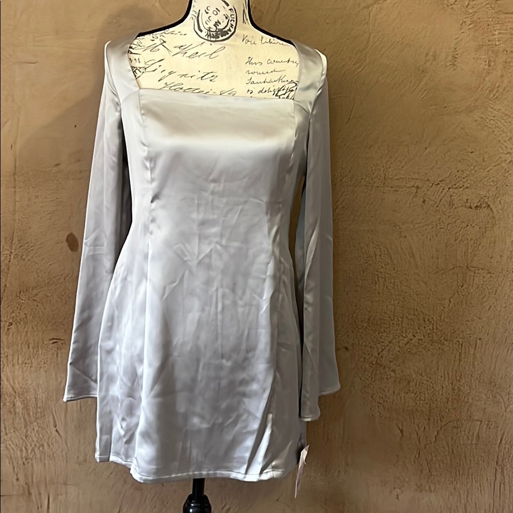 Elegant Silver Long Sleeve Dress Large NWT